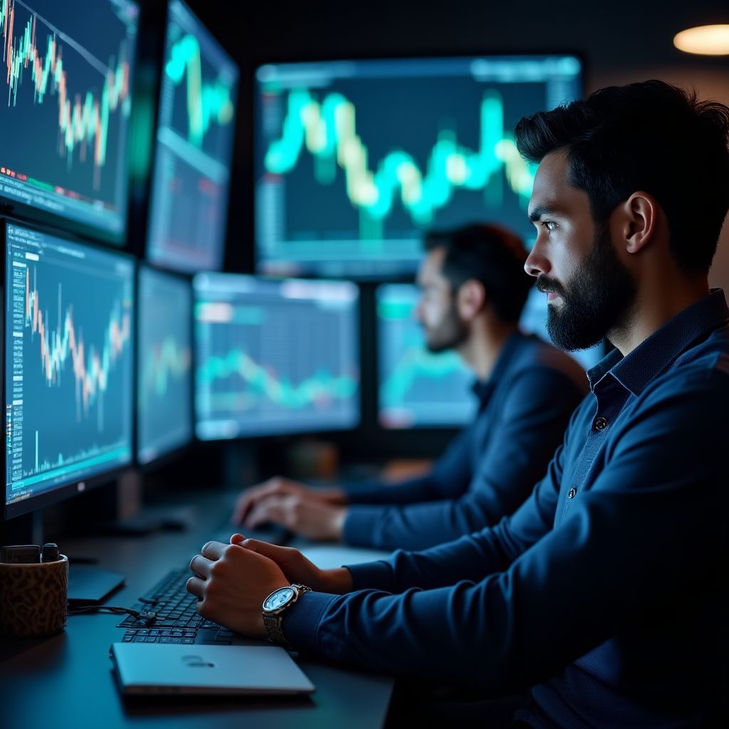 Equipo de análisis financiero trabajando